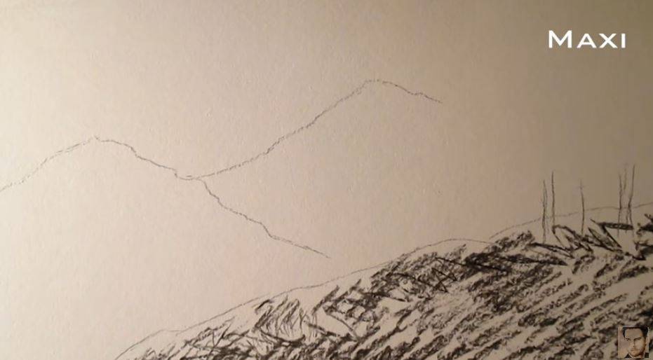 Paso 2 para aprender a dibujar paisajes a carboncillo