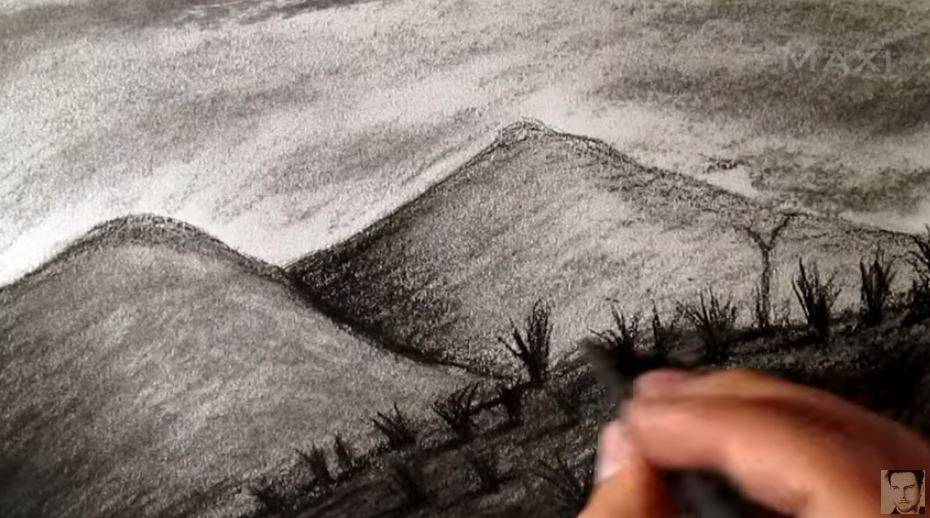 Paso 5 para aprender a dibujar paisajes a carboncillo