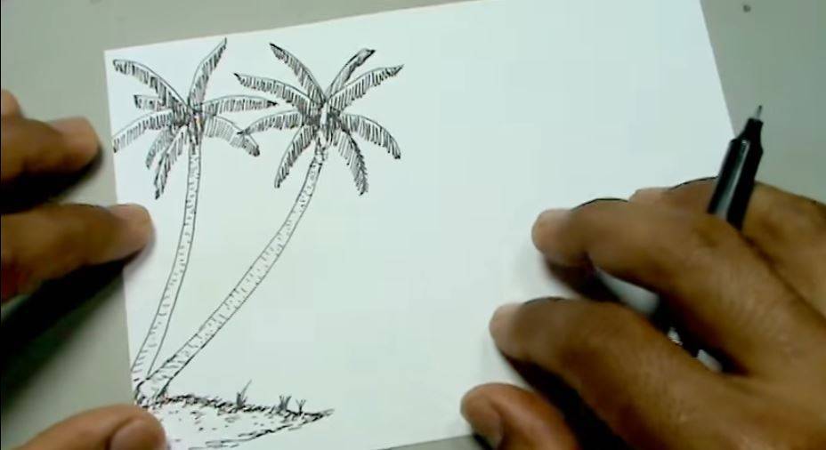 paso 1 para aprender a dibujar un paisaje de playa