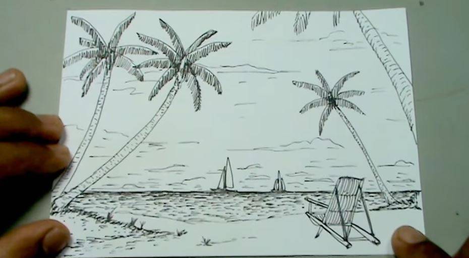 paso 4 para aprender a dibujar un paisaje de playa